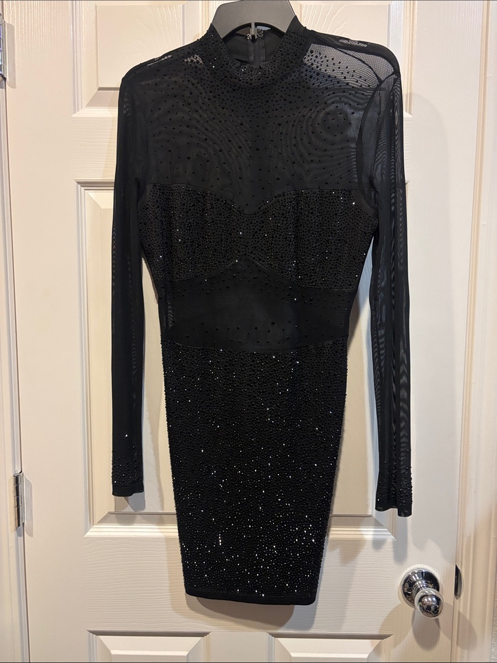 Windsor Black Long-Sleeve Mesh Sequin Bodycon Dress